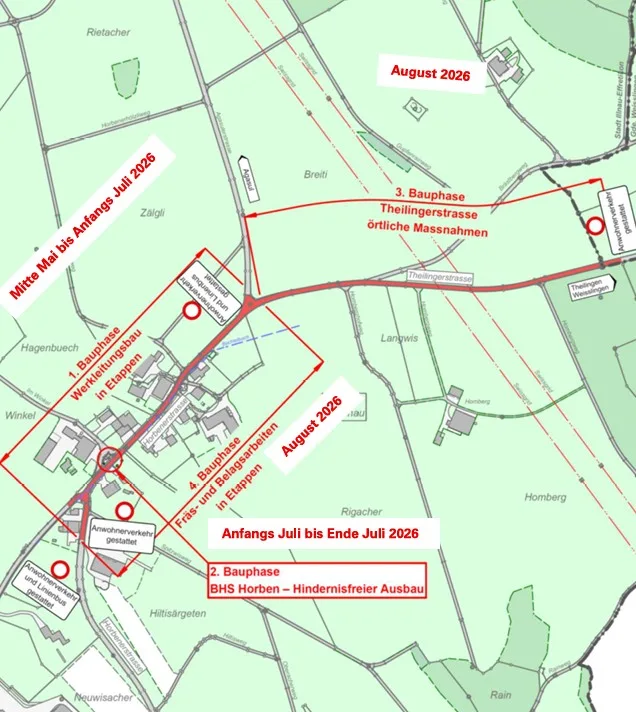 Die Horbener- und die Theilingerstrasse in Weisslingen werden ab Mitte Mai umfassend saniert. Die Horbener- und die Theilingerstrasse in Weisslingen werden ab Mitte Mai umfassend saniert.